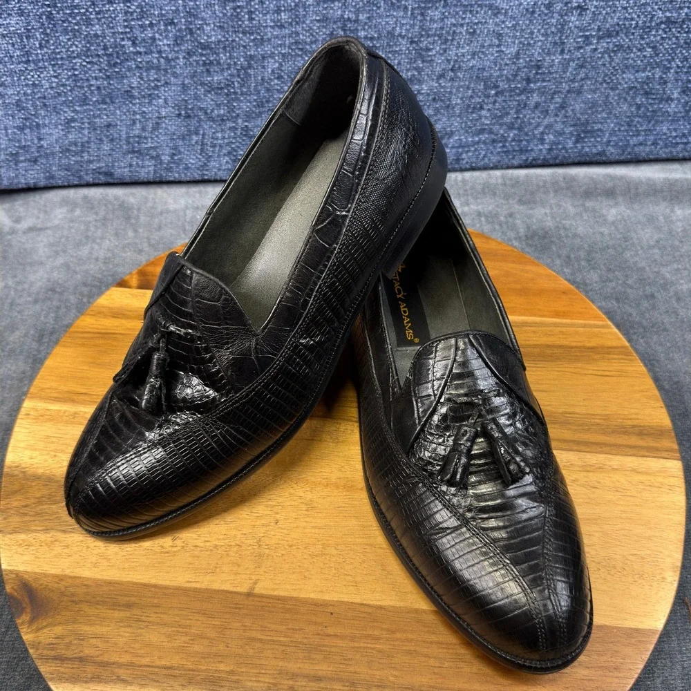 Stacy Adams Tassel Loafers Mens 8.5 M Black Genuine Snake Skin Exotic Slip On